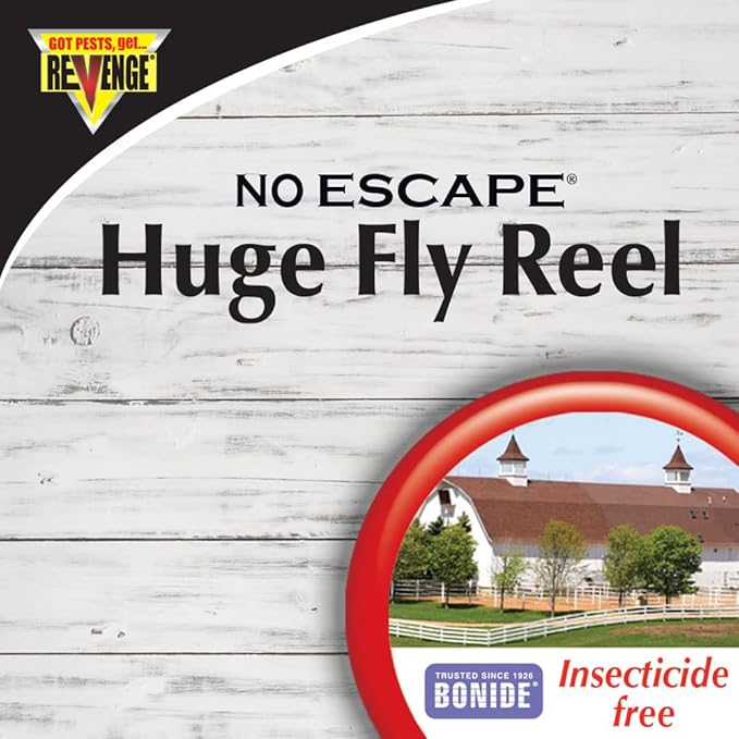 Revenge No Escape Huge Fly Reel Sticky Tape Trap, 1,312' Indoor Outdoor Hanging Disposable Fly Strip, Non-Toxic People and Pet Safe