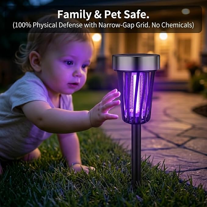 2026 Mosquito Repellent Outdoor Patio Solar Bug Zapper Outdoor Mosquito Zapper for Moths,Gnats,Flies,Small Flying Insect,Electric Fly Zapper for Backyard,Garden,Gnat Killer for Flower Beds,Walkway4PCS
