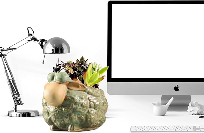 DIYOMR Small Ceramic Planter Pot, 4.3" Vintage Bronze Animal Planters Ceramic Flowerpot Succulent Pots Cactus Pot for Office Home Desktop Decor - Plants Not Included (Sheep)