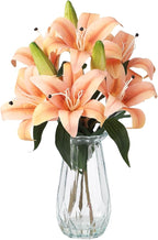 GarveeLife Artificial Tiger Lily Flowers with Vase, Real Touch Easter Lily Faux Flowers for Home Table Centerpieces Wedding Baby Shower Birthday Party Decoration, UV Resistant, 3 Stems with 6 Flowers