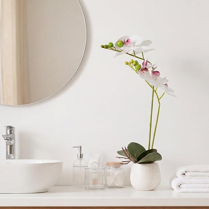 Fake Orchid in Vase Artificial Orchids That Look Real with Pot Artificial Flowers for Home Decor (White)