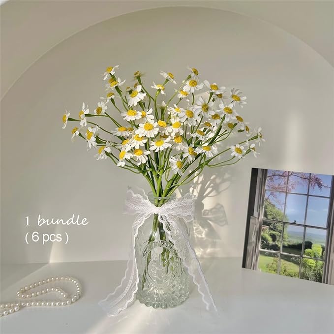 Small White Daisy Flowers Artificial,6 Bouquet/36Pcs 10 Inch Fake Daisies,Cute Spring Wildflowers for Centerpiece Table Decor
