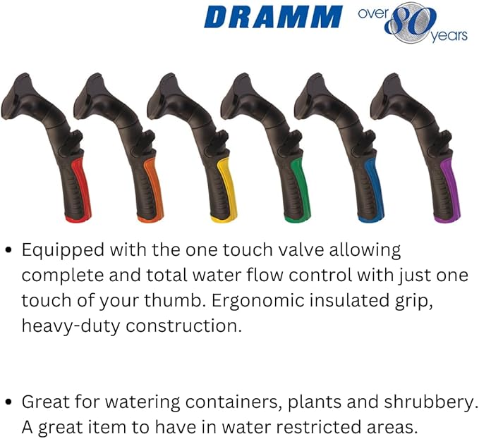 Dramm One Touch Fan Nozzle Handlheld Sprayer with Thumb Control Water Flow, Perfect for Water Restricted Areas When Watering Plants, Pots, Baskets, Vegetables, Orange