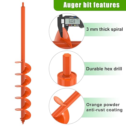 Insaga Threaded Auger Drill Bit for Planting, 4''x 32'' Drill Augers for Digging Holes with Self-Tapping Screw, 3MM Heavy Duty Garden Auger Drill Bit for Planting, Dirt Bulb Plant Auger for Drill