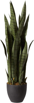 Nearly Natural 35in Artificial Snake Plant, Sansevieria Faux Greenery with Black Planter for Indoor Home Office Decor, Low Maintenance