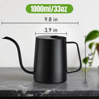 34 oz / 1000 ml Watering Can Indoor Plants, Stainless Steel Plant Watering Can with Long Spout (Black)