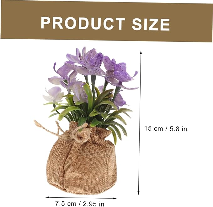 Wakauto Faux Phalaenopsis Orchid Flowers Potted Artificial Plastic Orchid with Rope Bag Decorative Home Ornament for Living Room Office Desk Display