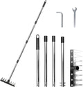 Heavy Duty Iron Weeding Rake, Complete Weed Rake Tool with 4-Section Adjustable Handle(33" to 65"), 8 Tines Thick Steel Weed Puller Tool for Raised Garden Beds, Flower Beds & Soft Soil