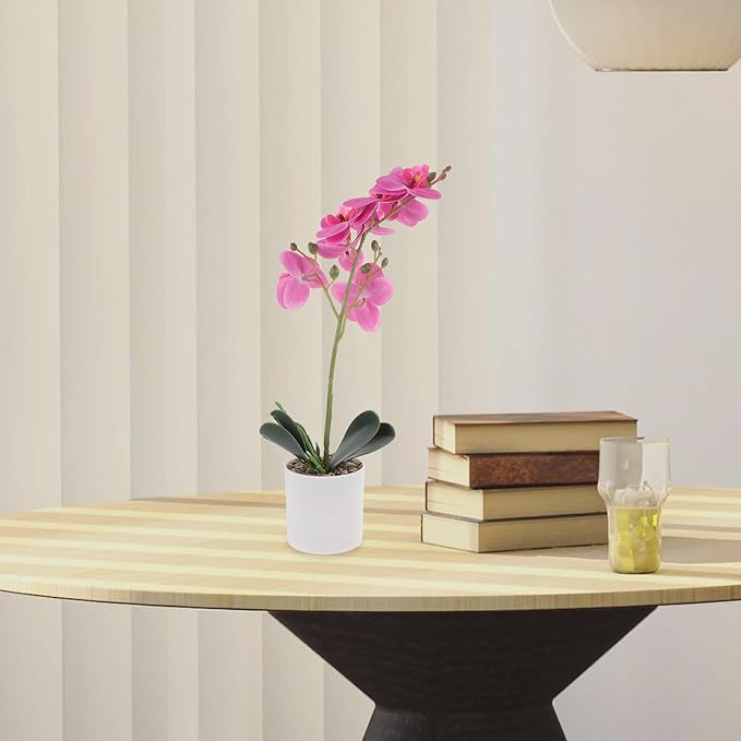 Artificial Phalaenopsis Bonsai Orchid Flower Pot, Lifelike Faux Potted Plant with 8 Purple Blooms, Realistic Indoor Home Décor Table Centerpiece for Living Room and Office