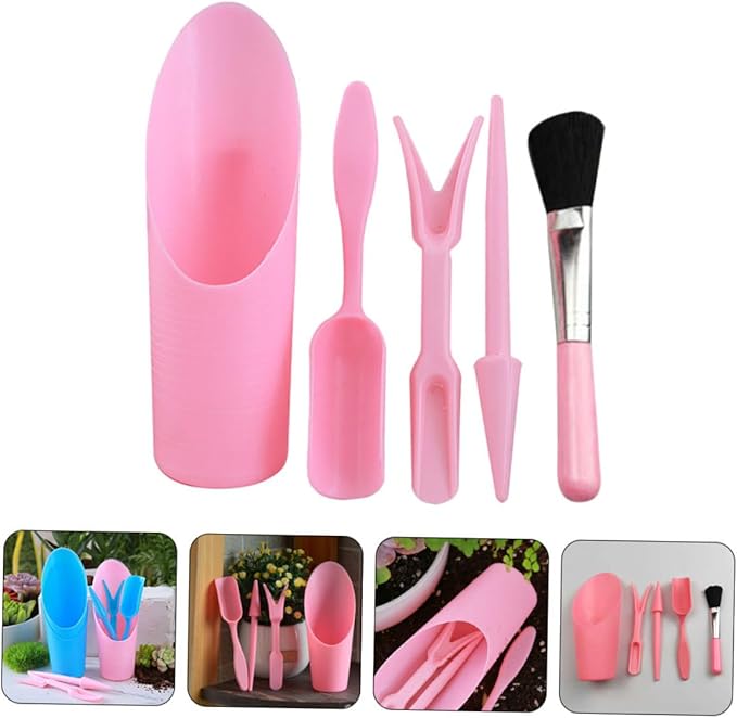 GALPADA Succulent Planting Tool Set with Cultivator, Potting Shovel, Cleaning Brush, and Soil Spoon, Pink Gardening Accessories for Indoor and Outdoor Plant Care