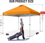 CROWN SHADES 10x10 Pop Up Canopy - Beach Tent with One Push Setup - Easy Outdoor Sun Shade for Events, Parties, Camping - Gazebo with STO-N-Go Cover Bag, Silver Coated Top, Orange