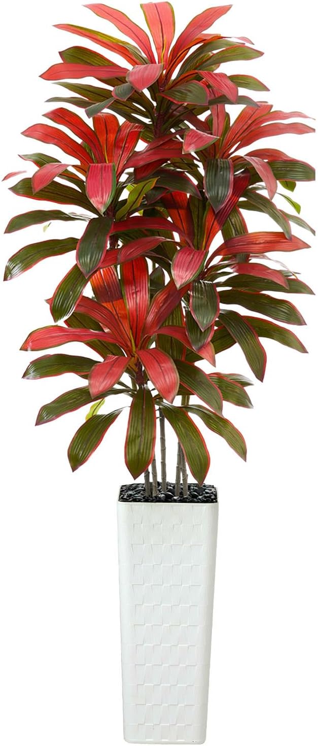 Artificial Dracaena Tree：7FT Faux Silk Tropical Yucca Floor Trees Realistic Fake Green Plant with Natural Wood Trunk & Lifelike Leaves for Home Office Decor Indoor & Outdoor (7FT,1-Pack,White)
