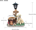 Animal Outdoor Statue Planter Solar Light Welcome Garden Sculpture Resin Flower Pot Decorative Porch Patio Yard Lawn Entryway Figurine with LED Lamp Rustic Plant Holder Ornament Courtyard (M)