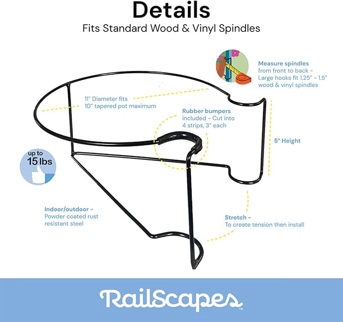 Bloem RailScapes Floating Railing Plant Clip for 1.25” - 1.5” Thick Spindles, 3-Pack