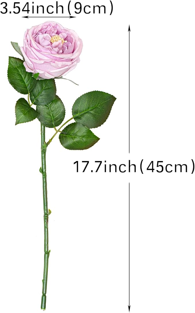 DUYONE Fake Flowers for Decoration Home Decor Artificial Flowers Austin Rose Peony Latex Fake Flower Living Room Decoration Vivid Pink Roses Peonies (Light Purple 4pcs)