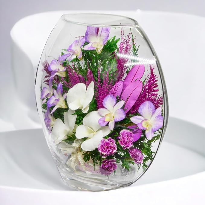 Fiora Flower Elegant Orchid Arrangement in Glass Vase | Preserved Real Orchids Lasting 5 Years | Ideal for Home Decor or Romantic Gift