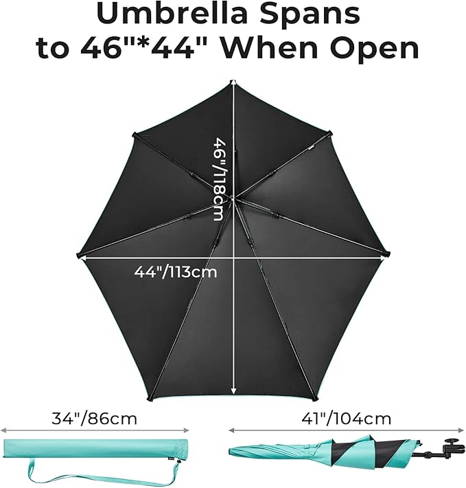 G4Free UPF 50+ Adjustable Beach Umbrella XL with Universal Clamp for Chair Stroller Wheelchair Golf Cart Bleacher Patio