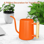 Watering Can Indoor Plants, 35 oz/1000 ml Metal Stainless Steel Watering Can Pot with Long Spout for Indoor House Plants Bonsai Outdoor Garden Flower Decorative (Orange)