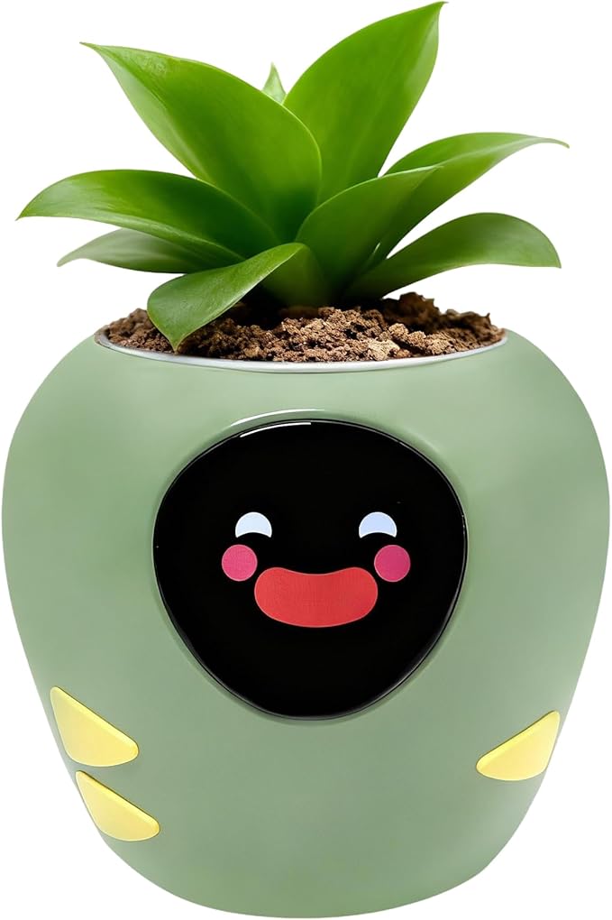 Smart Plant Pot with Expression, AI Intelligent Flower Pot for Indoor Decoration, Smart Garden Pot with Water/Light/Temperature Sensors, Ivy AI Planter (Green（Big）)