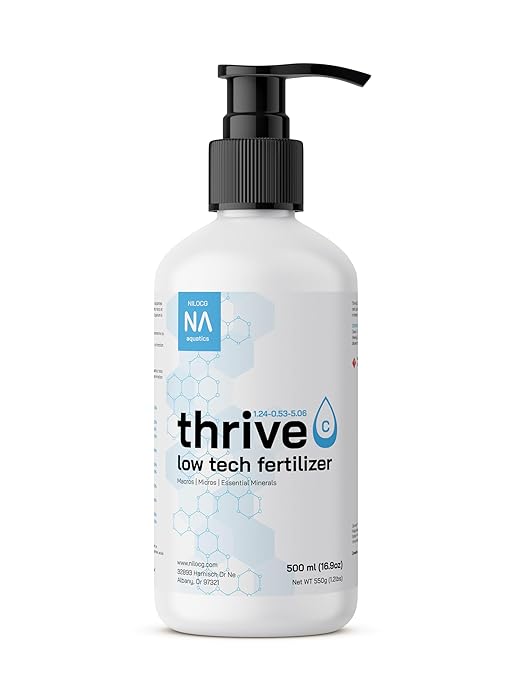 Thrive C Liquid Aquarium Plant Fertilizer – All in One Plant Food – 500ml Doses 2500 Gallon – Specialized Fertilizer for Low Tech Tanks – Comprehensive nutrients – Aquarium Nutrition