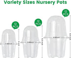 Bluepro 36 Packs 5/4/3.5 Inch Clear Nursery Pots with Humidity Domes, Transparent Plant Pots with Drainage Holes, Variety Pack Seedling Pots for Vegetable Propagation, Root Cutting, Seed Starting