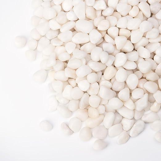 Pulovin 5 lbs White Pebbles for Vases, 3/8" Small Plant Rocks for Pots Indoor, Decorative Pea Gravel for Succulents, Bamboo, Terrarium, Landscape, Garden