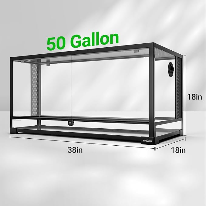 REPTI ZOO 50 Gallon Reptile Glass Tank Terrarium 2 in 1 Side Meshes and Side Glasses Double Hinge Door with Screen Ventilation Tempered Glass 36" x 18" x 17.75"