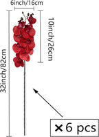 FagusHome 32 Inch Artificial Phalaenopsis Flowers 6 Pcs Artificial Orchid Flowers Stem Plants for Home Décor (Red Piebald)