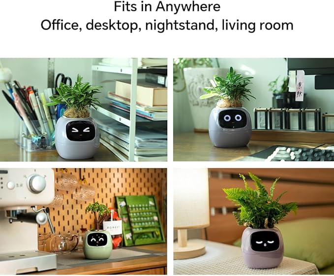 Smart Plant Pot with Expression, AI Intelligent Flower Pot for Indoor Decoration, Smart Garden Pot with Water/Light/Temperature Sensors, Ivy AI Planter(White)