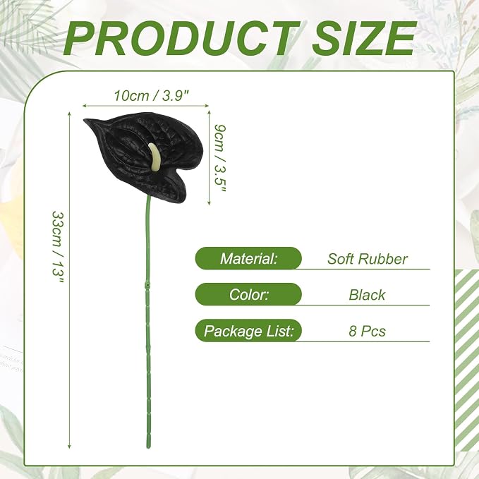 uxcell 8Pcs 11inch Artificial Anthurium Lily Flowers, Permanent Flower Bouquet for Home Arrangements Wedding Festival Decoration Crafts Store Decor Accessories, Black