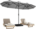DomeShade 15ft Patio Umbrella with Base,Large Outdoor Double-Sided Rectangle Umbrella with Crank Handle, Market Umbrella for Poolside Garden Deck Backyard Beach Pools, Gray
