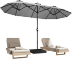 DomeShade 15ft Patio Umbrella with Base,Large Outdoor Double-Sided Rectangle Umbrella with Crank Handle, Market Umbrella for Poolside Garden Deck Backyard Beach Pools, Gray