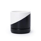 D'vine Dev 4.7 Inch Ceramic Planter Pot with Drainage Hole and Saucer, Indoor Cylinder Round Planter Pot, Oblique Monochrome Black and White, 94-O-B-K