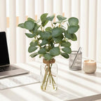 Briful Artificial Eucalyptus Stems in Glass Vase with Faux Water, 14" Fake Plant Eucalyptus Leaves for Home Bathroom Office Farmhouse Wedding Centerpiece Décor