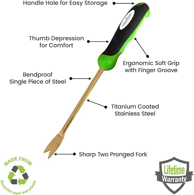 Garden Guru Titanium Dandelion Weeder Tool - Rust Resistant - Ergonomic Handle - Weed Puller for Planting, Weeding, Flower and Vegetable Care in Lawn Garden Yard - 1 Case (48 Pcs)