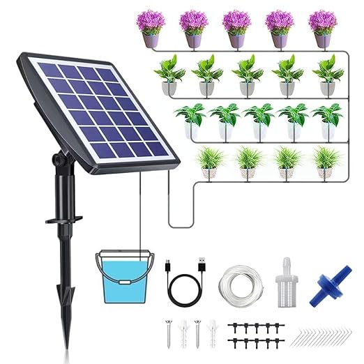 Solar Automatic Drip Irrigation Kit System, 2025 Upgrade Auto Watering System Devices for Garden with Timer, Plant Waterer Outdoor for Raised Bed Potted Plants Greenhouse (32FT-10 Pots)