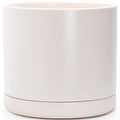 D'vine Dev 16 Inch Ceramic Planter Pot with Drainage Hole and Saucer, Indoor Cylinder Round Planter Pot, Oatmeal, 94-O-H-8