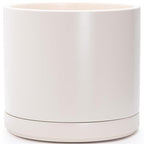 D'vine Dev 16 Inch Ceramic Planter Pot with Drainage Hole and Saucer, Indoor Cylinder Round Planter Pot, Oatmeal, 94-O-H-8