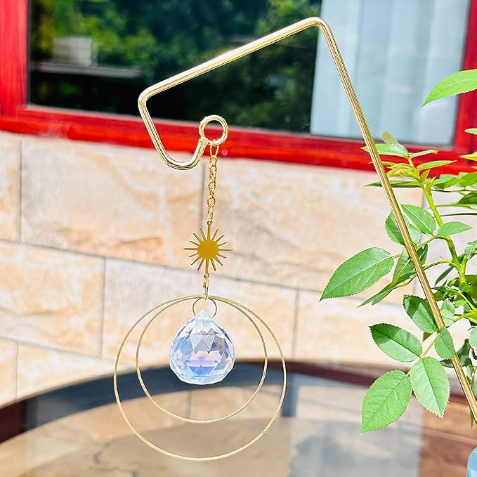 2 Pack Trellis for Potted Plants with Crystal Sun Catcher, Small Metal Garden Trellises for Climbing Plants Outdoor Indoor, Home Flower Vine Pot Plant Decor