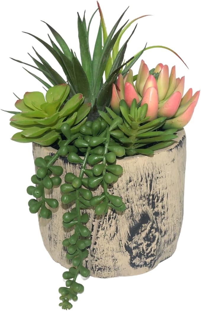 Succulents Plants Artificial, Faux Succulent Plants in Elegant Ceramic Pot Assorted Faux Potted Succulent Plant for Home Living Rooms Bedroom Décor (7.9)