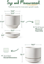 LE TAUCI 12 Inch Pots for Plants with Saucer | Ceramic Outdoor & Indoor Planter Pot for Plants | Drainage Hole, Mesh Pad & Plug | Unglazed Porous | Modern for Home, Office and Patio – Chalk White