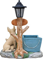 Animal Outdoor Statue Planter Solar Light Welcome Garden Sculpture Resin Flower Pot Decorative Porch Patio Yard Lawn Entryway Figurine with LED Lamp Rustic Plant Holder Ornament Courtyard (J)