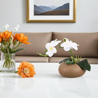 Operitacx Artificial Orchid Potted Plant Simulation Orchid Flower in White Ceramic Pot for Indoor Home Decoration Living Room Table Centerpiece Wedding Party Decoration