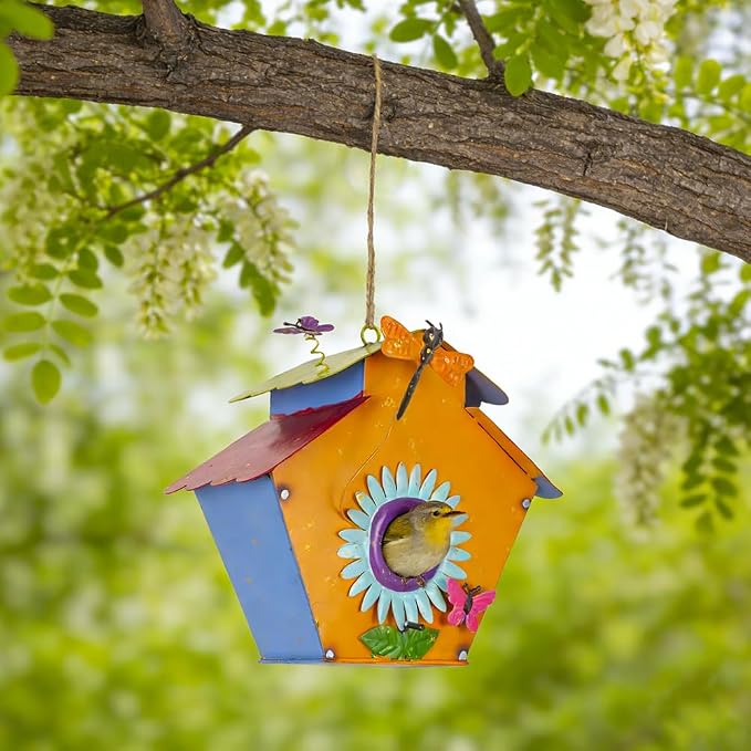 DREAMSOUL 37" Bird Houses for Outside, Hanging Bird House with 3D Design Metal Birdhouse Pole for Patio Yard Garden