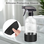 Worldgsb 2 Pack Glass Spray Bottles with Silicone Sleeve, 16 oz Empty Refillable Containers with Adjustable Spray Nozzles, Spray Bottles for Hair, Cleaning Solutions and Plants Black&Grey