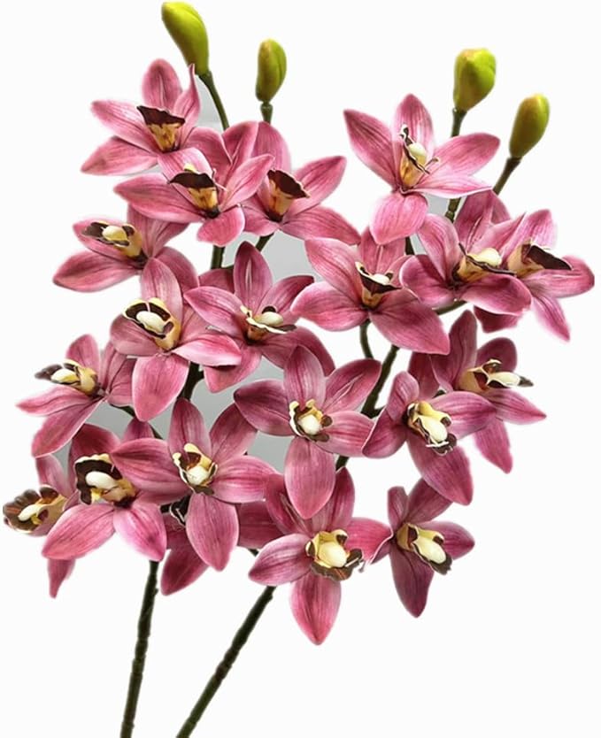4pcs Artificial Cymbidium Orchid Flower Plant 3D Print Vanda 10 Heads Latex Phalaenopsis Flower (deep Pink 2)