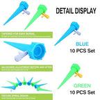 20 Pack Self Watering Spikes for Plant,Indoor & Outdoor Automatic Plants Waterer,Plug-in Device with Adjustable Valve Switch, Self Watering Planter Insert (10 Blue+10 Green)