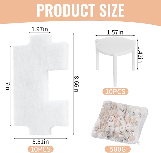 21 Pcs Pond Waterfall Spillway Filter Media Set 10 Reusable Waterfall Box Filter Replacement Pad 10 Bracket and 250g Ceramic Rings for Maintain Water Quality Spillway not Included