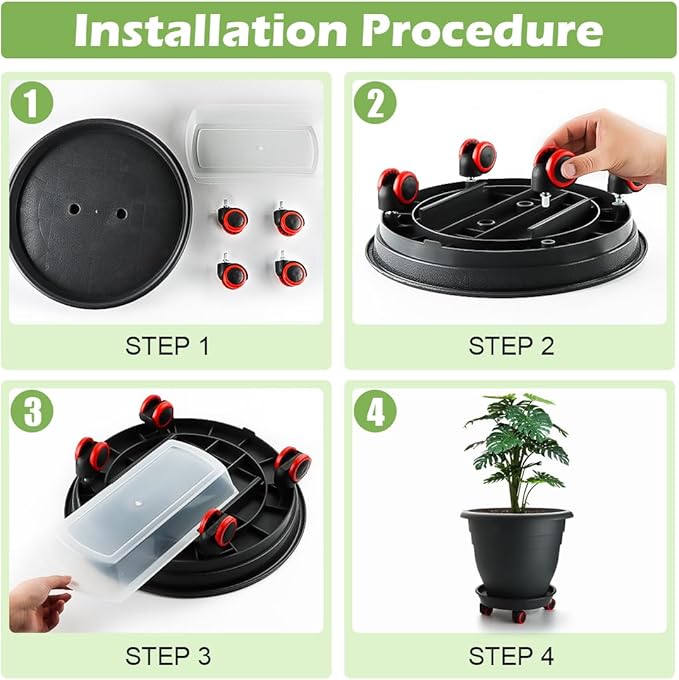 3 Pack 16 Inch Large Plant Pots with Rolling Saucers & Drainage Holes,Heavy Duty Plastic Planters for Indoor Outdoor Plants,Large Flower Pots with Wheels for Tall Plants(Black)