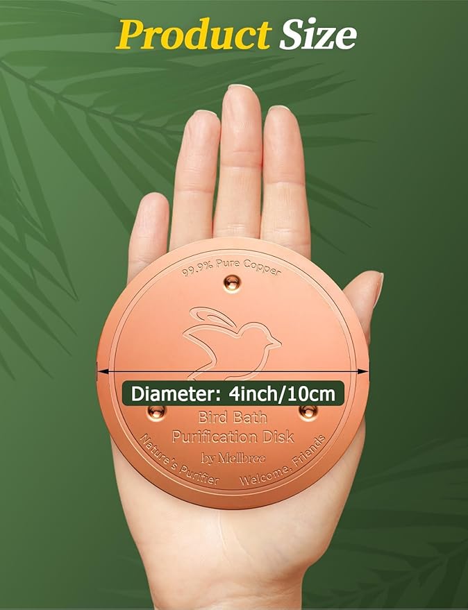 Mellbree Bird Bath Copper Disc, 0.6mm Reinforced 99.99% Pure Copper Cleaning Disk for Physical Safe Clean Water All-Season, Universal Fit for Outdoor Birdbaths, Bowl, Bird Bath Solar